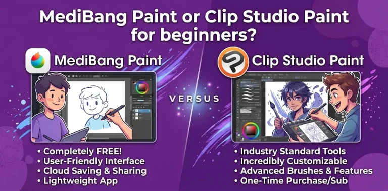 MediBang Paint or Clip Studio Paint for beginners